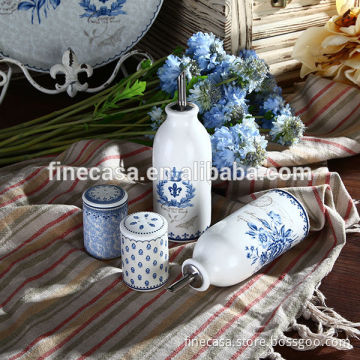 Elegant Fine New Bone China Oil Vinger Bottle and Salt Pepper Bottle of Blue Dream Made in China